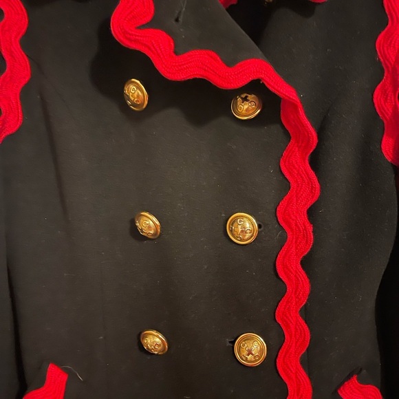 90s Vintage Moschino Black Wool Coat Red Trim Fran Fine The Nanny Sz 8 - Picture 3 of 6